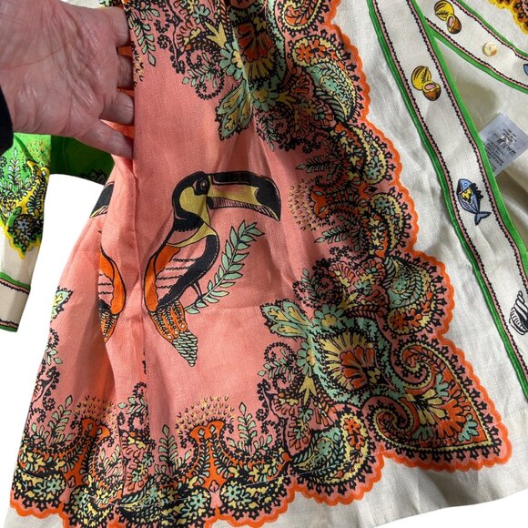 Alemais Womens Size 6 Linen Mini Dress Tropical Mermaid Fish Button Front - Picture 8 of 14